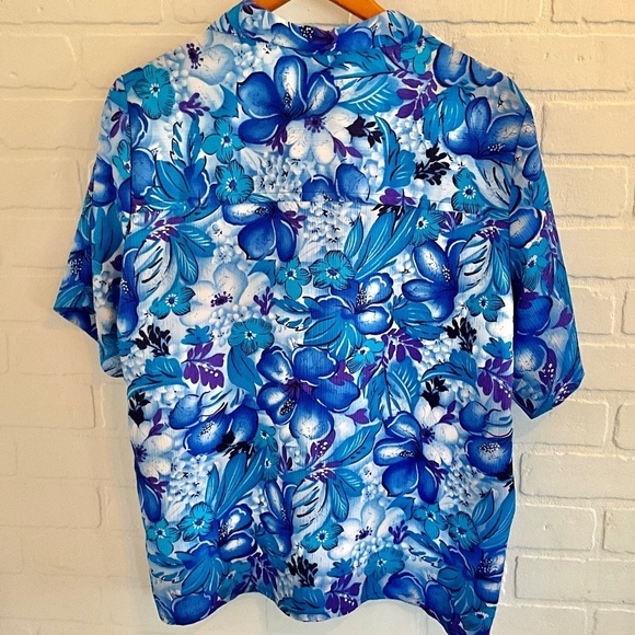 Vintage Button down shirt Floral print Cobalt blue/purple shortsleeve 16 Petite - Picture 5 of 7